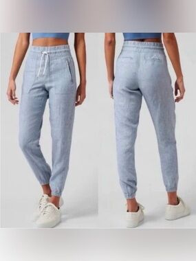 Athleta Cabo Linen Joggers Chambray Blue Size 12 Petite